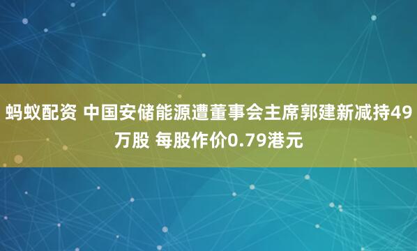 蚂蚁配资 中国安储能源遭董事会主席郭建新减持49万股 每股作价0.79港元