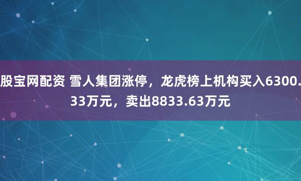 股宝网配资 雪人集团涨停,龙虎榜上机构买入6300.33万元,卖出8833.63万元